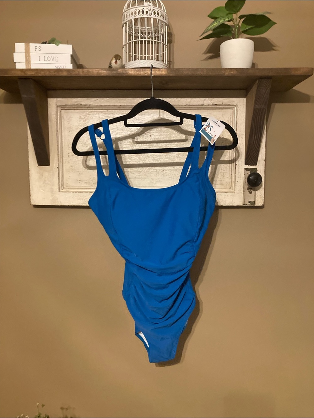Blue Women’s One-Piece Swimsuit with Double Straps